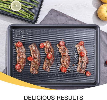 Cookie Sheets for Baking Nonstick - HONGBAKE Baking Sheet Pan Set of 3, Half/Quarter/Jelly Roll Pan for Oven with Diamond Texture Pattern, 57% Thicker Carbon Steel Cookie Trays, Dark Grey - Image 8
