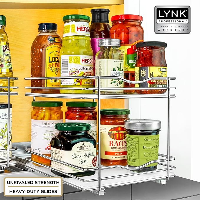 LYNK PROFESSIONAL® Pull Out Spice Organization for Cabinets - 8-3/8 inch Wide – Spice Rack for Inside Cabinets, Slide Out Spice Rack Organizer for cabinet – Pull Out Spice Rack, Sliding 2 Tier Chrome - Image 7