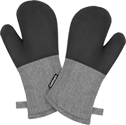 Cuisinart Kitchen Oven Mitts – Heat-Resistant Kitchen Mitts for Oven with Non-Slip Neoprene Palm, Long Cuff, and Cotton Filling – Durable Oven Gloves for Cooking, Baking, & Grilling (Chambray) by BestBrands