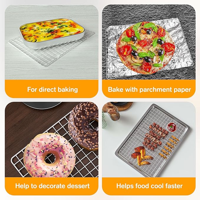 2PCS Cooling Racks for Cooking and Baking - 10" x 15"Heavy Duty Stainless Steel Wire Rack for Baking, Grilling, Roasting - Oven & Dishwasher Safe - Fits Jelly Roll Sheet Pan-Silver - Image 4