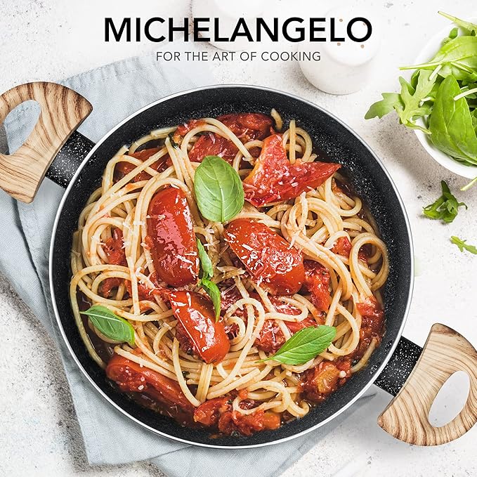 MICHELANGELO Stock Pot with Lid, 5 Quart Cooking Pot Nonstick, Granite Soup Pots with Lid, Induction Pot with Stay-cool Handle, 5 Qt Stockpot Non Stick Pots Black - Image 8