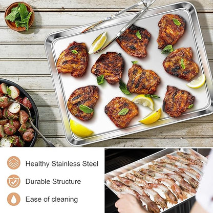 E-far Baking Sheets Set of 4, 16” x12” x 1” Stainless Steel Cookie Sheets Pans for Oven, Non-toxic Metal Trays for Baking Cake Cookie, Healthy & Rust Free, Mirror Finish & Dishwasher Safe - Image 4