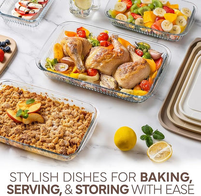 COOK WITH COLOR 8-Piece Deep Glass Baking Dish Set with Plastic Lids – Casserole and Food Storage Containers for Lasagna, Leftovers – Freezer-to-Oven, Microwave & Dishwasher Safe, Brown - Image 4