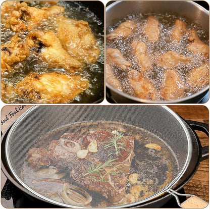 8.3Inch Grease Splatter Screen, Stainless Steel Splatter Screen for Frying Pan with Wood Handle Grease Splatters Guard Hot Oil Splash Protector Cover Oil Splash for Kitchen Cooking Supplies - Image 2