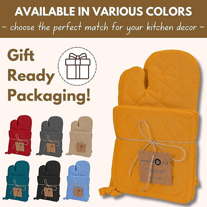 Native Fab 4 Piece Set - 2 Oven Mitts & 2 Potholders, Heat Resistant, 100% Cotton, Quilted Design, Non-Slip Grip, Machine Washable, Ideal for Baking, Cooking, BBQ, Kitchen Protection - Mustard Yellow - Image 7