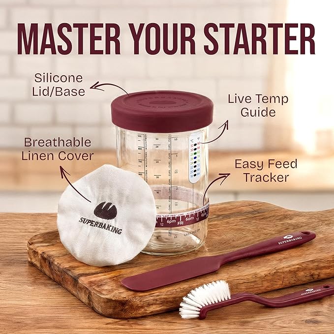 Superbaking Sourdough Starter Kit, 9" Splinter-Free Banneton Bread Proofing Basket Set with Non-Stick Silicone Dough Sling & Glass Starter Jar Kit, Sourdough Bread Baking Supplies, Sourdough Tools - Image 7