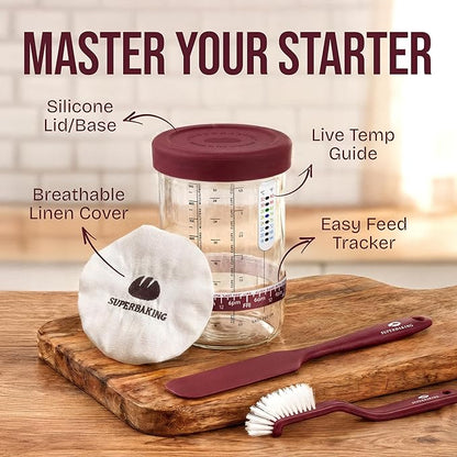 Superbaking Sourdough Starter Kit, 9" Splinter-Free Banneton Bread Proofing Basket Set with Non-Stick Silicone Dough Sling & Glass Starter Jar Kit, Sourdough Bread Baking Supplies, Sourdough Tools - Image 7