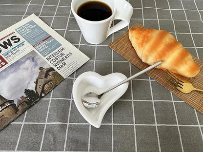 Coffee & Tea Spoon and Rest Set for Coffee Bar Accessories, Heart Cute Mini & Small Coffee Spoon Rest & Holder for Coffee Station & Bar, Teaspoon Rest & Holder (White Rest with Silver Spoon*2) - Image 3