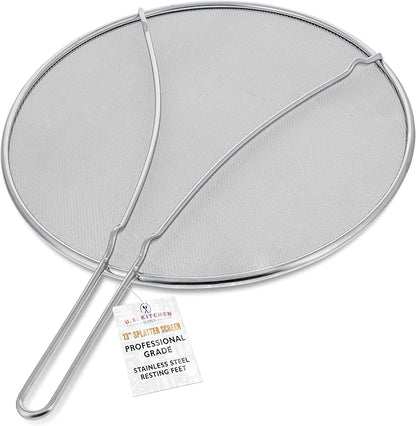 U.S. Kitchen Supply Stainless Steel Splatter Guard 13" Fine Mesh Cover, Grease & Oil, Splatter Screen for Frying Pan, Cooking Pots, with Resting Feet by USKitchenSupply
