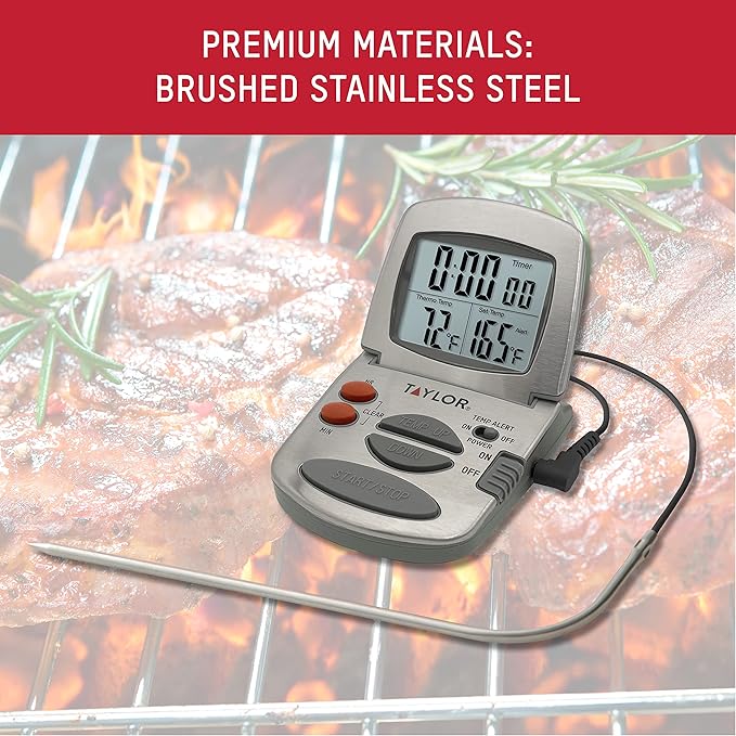 Taylor Programmable Instant-Read Wired Probe Digital Meat Thermometer, Stainless Steel for BBQ, Grill, Kitchen Cooking, Accurate Temperature Readings - Image 4