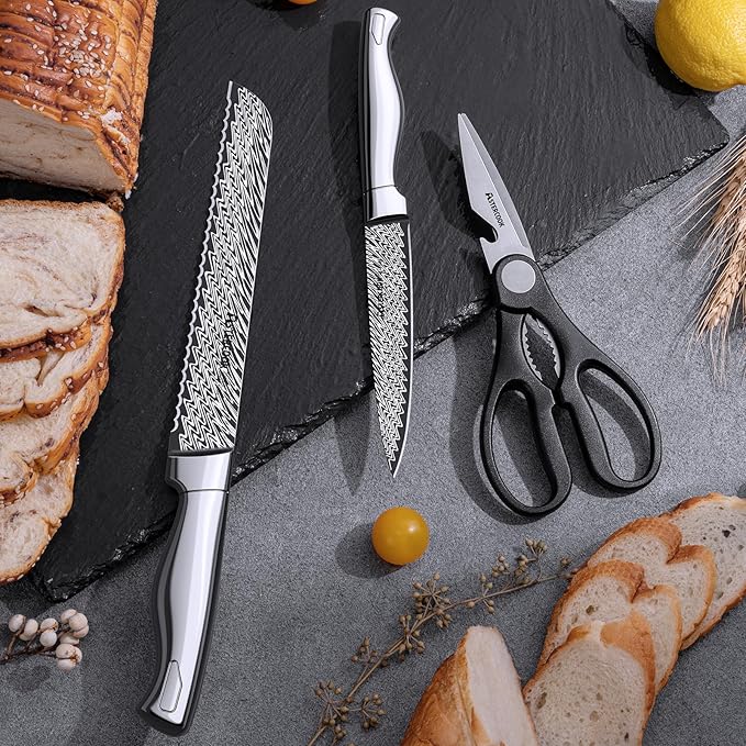 Knife Set, Astercook 15 Pieces Kitchen Knife Set with Built-in Sharpener, German Stainless Steel Knife Block Set, Razor-Sharp Knives with Full-tang Handle, Dishwasher Safe, Mothers Day Gifts - Image 7