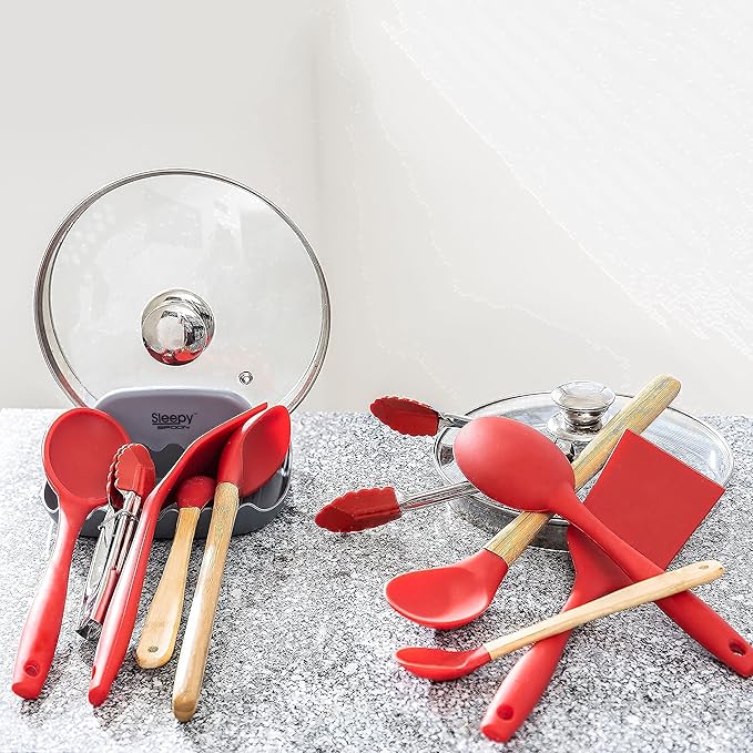 Spoon Rest for Kitchen Counter – Pot Lid Holder and Spoon Holder – Multipurpose Gadget Keeps Countertops Clean - Bonus Lid Lifter