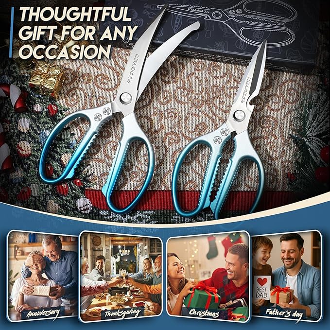 TIJERAS Kitchen Scissors Set Blue - Stainless Steel Kitchen Shear, Sharp Meat Scissors Dishwasher Safe, Heavy Duty Poultry Shears, Japanese Cooking Scissor for Food, Chicken,Turkey, Christmas Gifts - Image 6