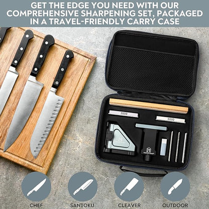 PATENTED ORIGINAL ADJUSTABLE ROLLING KNIFE SHARPENER KIT: Adjustable Height, 30 Angle Options, 5 Removeable Whetstone Plates, Leather Strop with Travel Case - Kitchen Knife Sharpener - Image 5