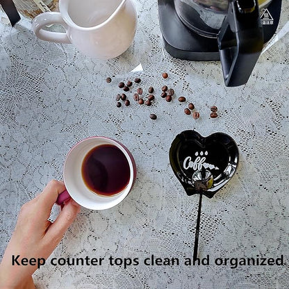 Ture Heart-shaped Ceramic Spoon Rest - Mini & Small, Holds Coffee & Teaspoons, Black - Image 3