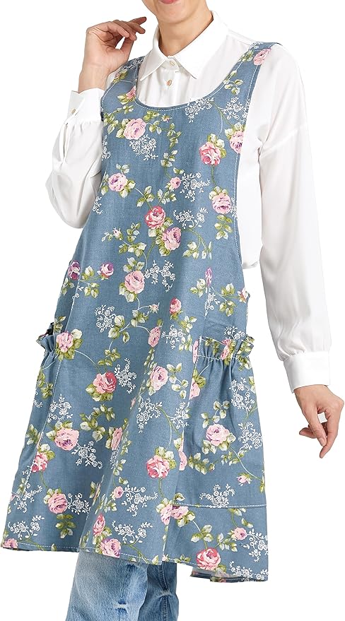 Cozy Adjustable Cross Back Aprons for Women with Pockets Cotton Linen Cooking Kitchen Baking