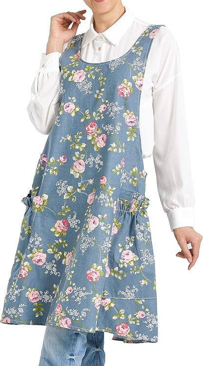 Cozy Adjustable Cross Back Aprons for Women with Pockets Cotton Linen Cooking Kitchen Baking