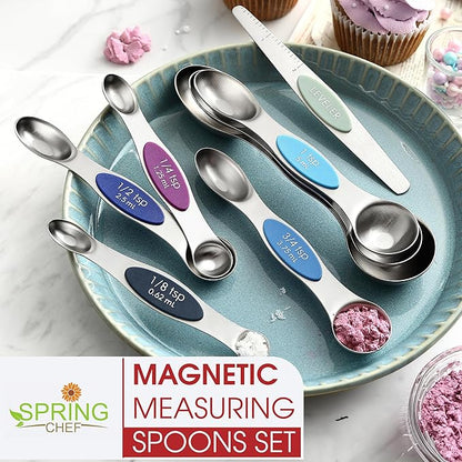 Spring Chef Stainless Steel Magnetic Measuring Spoons Set of 8 with Leveler, Dual Sided Metal Teaspoon & Tablespoon Measuring Spoons, Nesting Kitchen Gadgets for Baking & Cooking - Winter Frost - Image 7