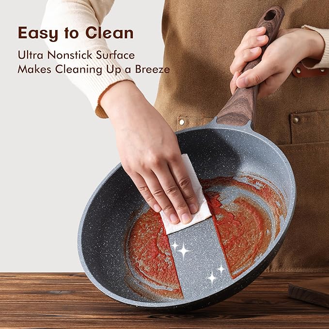 SENSARTE Nonstick Frying Pan Skillets, Swiss Granite Coating Omelette Pans, Healthy Cookware Chef's Pans, Free of Intentionally Added PFOA (8+10 Inch) - Image 3
