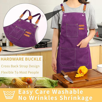 Tosewever Canvas Cross Back Chef Cotton Aprons for Men Women with Large Pockets - Image 2
