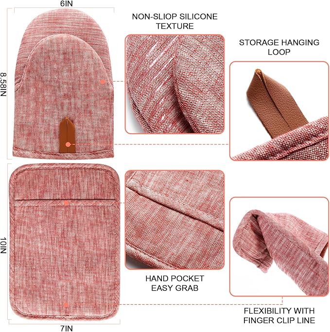 4Pcs Heat Resistant Oven Mitts & Potholders (Up to 500°F), Flexible Kitchen Accessories for BBQ, Baking, Microwave, Stovetop Use and More (Pink) - Image 2