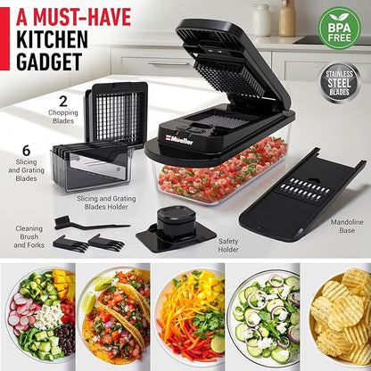Mueller Pro-Series 10-in-1, 8 Blade Vegetable Chopper, Mandoline Slicer, Onion Mincer, Cutter, Dicer, Veggie Chopper with Container, Kitchen Essentials & Gadgets, House Warming Gifts New Home, Black - Image 7