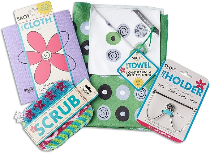 Skoy Bundle, 2-Pack Scrub, and 4-Pack Swedish Dishcloth, Reusable Cleaning Products for Kitchen and Household, Planet-Friendly, Dishwasher Safe Soft Scrub, Monochromatic Colors - Image 5