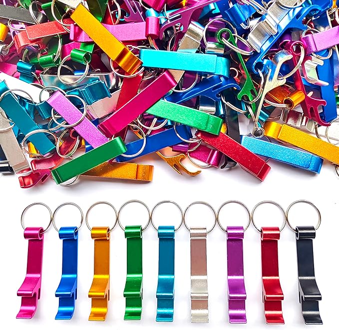 100Pcs Colored Aluminum Bottle Opener Keychain, Soda Beverage Beer Bottle Opener Keychain, for Kitchen/Wedding/Bar/Party by MTOMDY