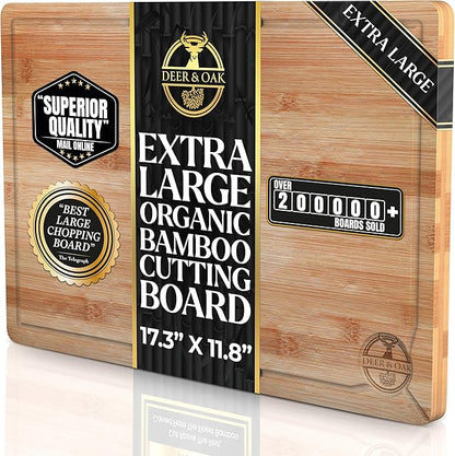 Deer & Oak Premium Extra Large Bamboo Cutting Board - 17.3" x 11.8" x 0.8" Wooden Chopping Board for Meat and Vegetables, Pre-Oiled, Water Resistant, Knife Friendly by DeerOak
