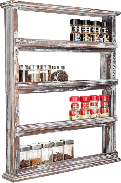 MyGift Wooden Spice Rack Wall Mount, Hanging 4 Tier Seasoning Jar Shelf Organizer, Condiment Storage for Kitchen, Pantry, Large Spice Organization, Vintage Rustic Torched - Image 2