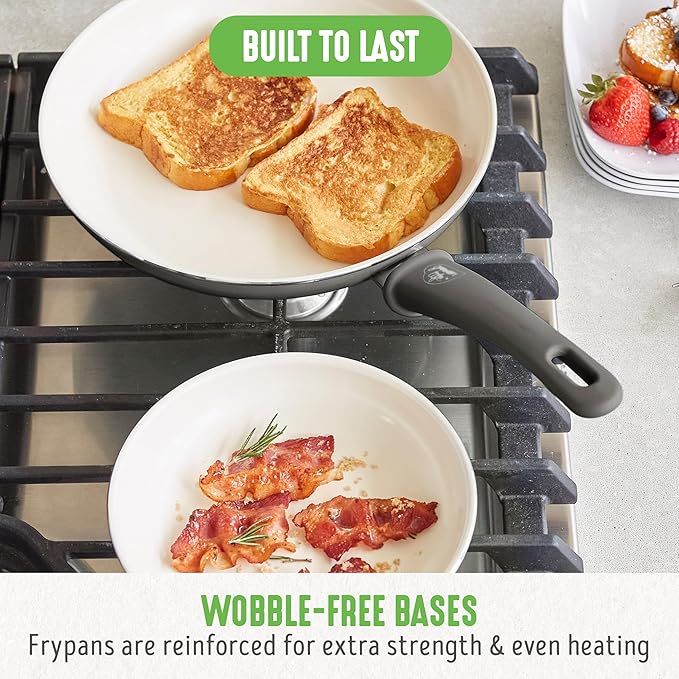 GreenLife Non Stick Fry Pan Set (7" & 10"), Non-Toxic PFAS-Free Ceramic Skillets, Dishwasher & Oven Safe, Egg Omelet Frying Pans, Stay- Cool Handles, Kitchen Home Cooking Essentials, Gray - Image 5
