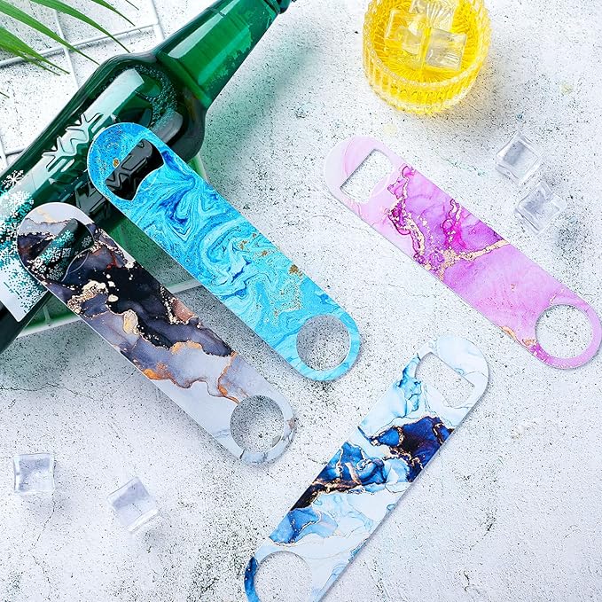 4 Pcs Flat Bottle Opener Heavy Duty Stainless Steel Bottle Opener Beer Flask Tools ​for Kitchen Bar Restaurant, 7 Inches(Marble Print) - Image 7