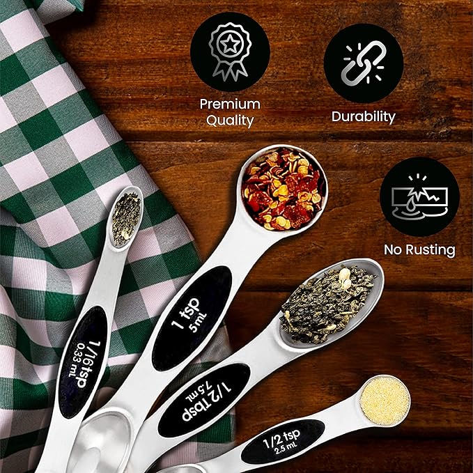 Nextop Stainless Steel Magnetic Measuring Spoons Set – 9 Pieces Dual-Sided Stackable Magnetic Teaspoons and Tablespoons for Dry & Liquid Ingredients – Kitchen Gadgets for Baking & Cooking – Black - Image 3