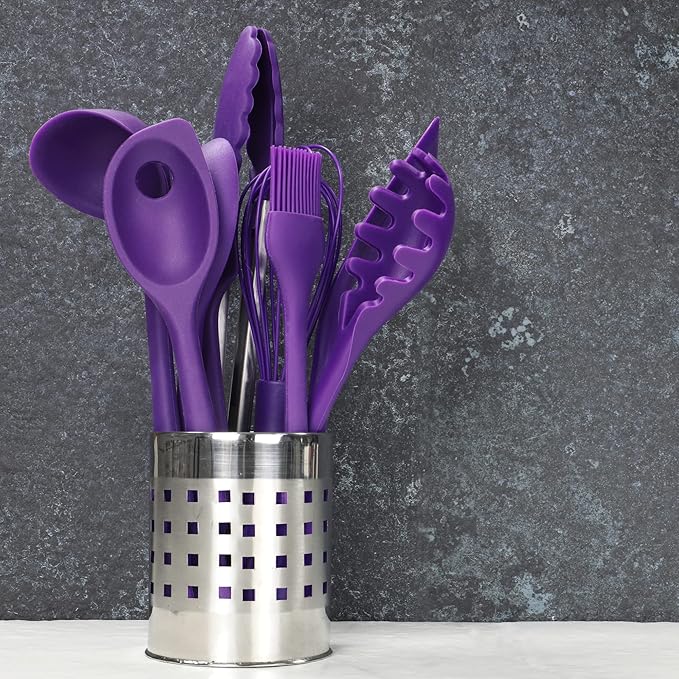 Chef Craft Premium Silicone Cooking Tongs, 12 inch, Purple - Image 3