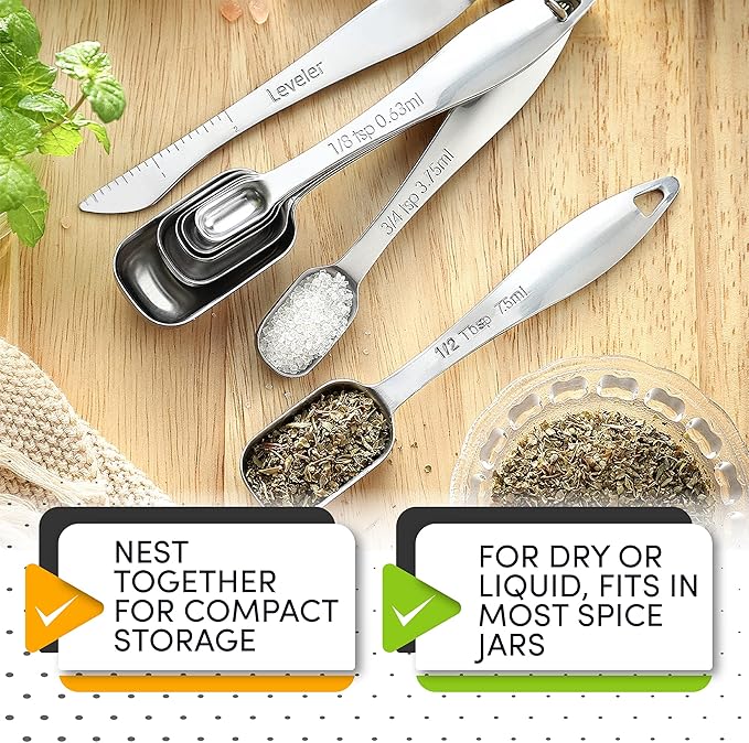 Spring Chef Stainless Steel Measuring Spoons Set of 8 with Leveler, Metal Teaspoon & Tablespoon Measuring Spoons for Dry & Liquid Ingredients, Fits in Spice Jars - Kitchen Gadgets For Baking & Cooking - Image 3
