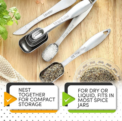 Spring Chef Stainless Steel Measuring Spoons Set of 8 with Leveler, Metal Teaspoon & Tablespoon Measuring Spoons for Dry & Liquid Ingredients, Fits in Spice Jars - Kitchen Gadgets For Baking & Cooking - Image 3