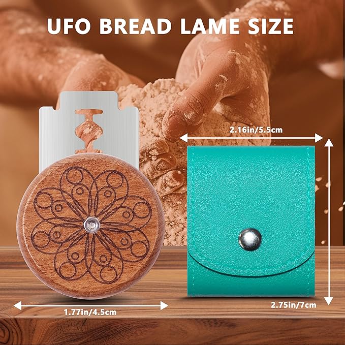 UFO Bread Lame Cutter for Homemade Sourdough,Bread Scorer Tool for Sourdough with 5 Blades and Case,Slashing Tool Bread Cutting Knife for Artisan Bread and Baguette Makers,Circle-teal - Image 2