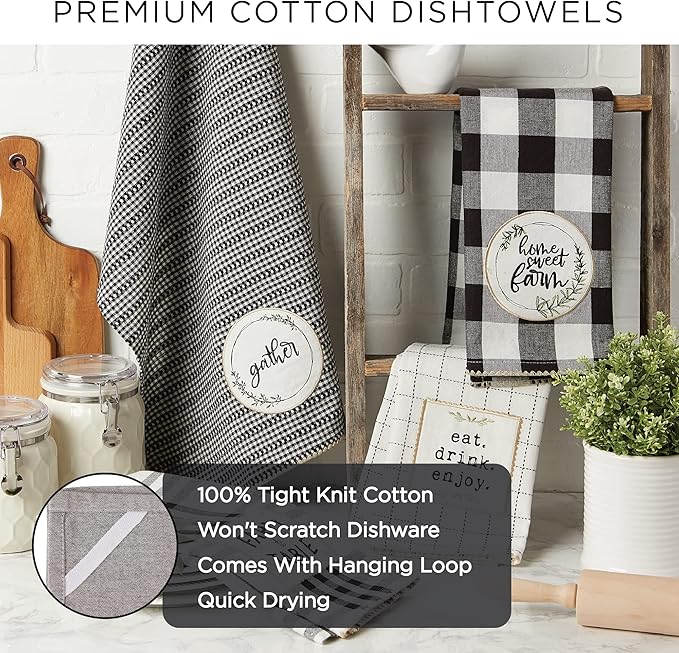 DII Home Sweet Farmhouse Kitchen Collection, Dishtowel Set, 18x28, Gray, 4 Count