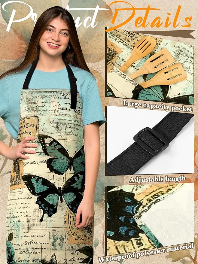 Bencailor 6 Pcs Spring Kitchen Aprons with Pockets Flower Rooster Bee Butterfly Sunflower Summer Aprons Bulk for Women(Classic Color,Butterfly) - Image 5