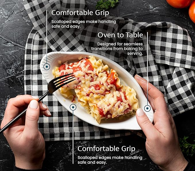 Au Gratin Baking Dishes, Ceramic, by Kook, for Casseroles, Lasagna & Cobblers, Individual Serving, Set of 2, Oven, Microwave & Dishwasher Safe Bakeware, 18 oz, Ivory - Image 4