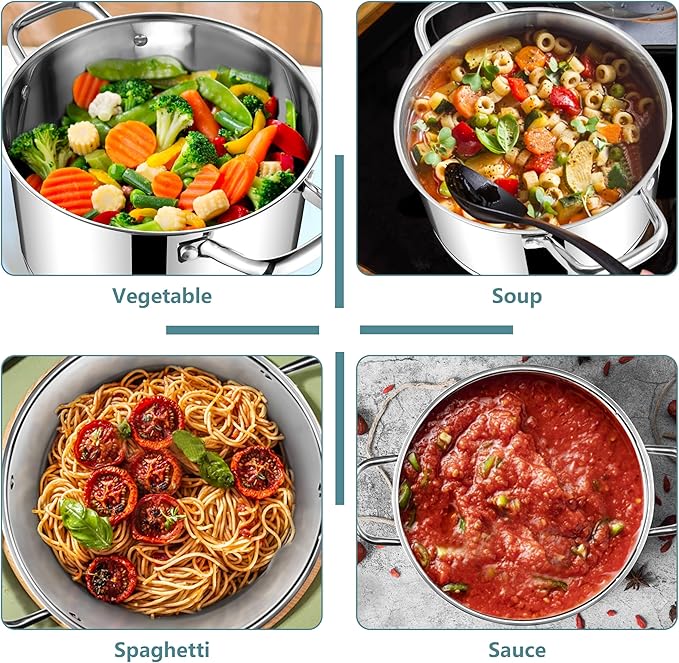 E-far 4 Quart Stock Pot with Lid, Stainless Steel Stockpot for Cooking Simmering Soup Pasta Sauce, with Tri-Ply Bottom & Visible Cover, Induction/Gas/Dishwasher Safe, Heavy Duty & Non Toxic - Image 6