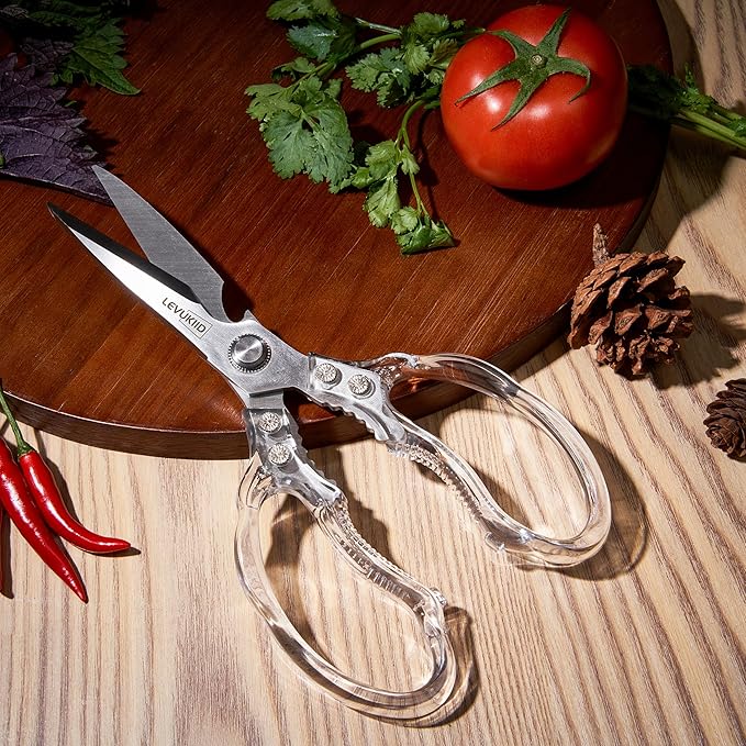 Kitchen Scissors, Transparent and Stylish Handle, Suitable For Cutting Various Foods and Their Packaging, Suitable For Large Hands