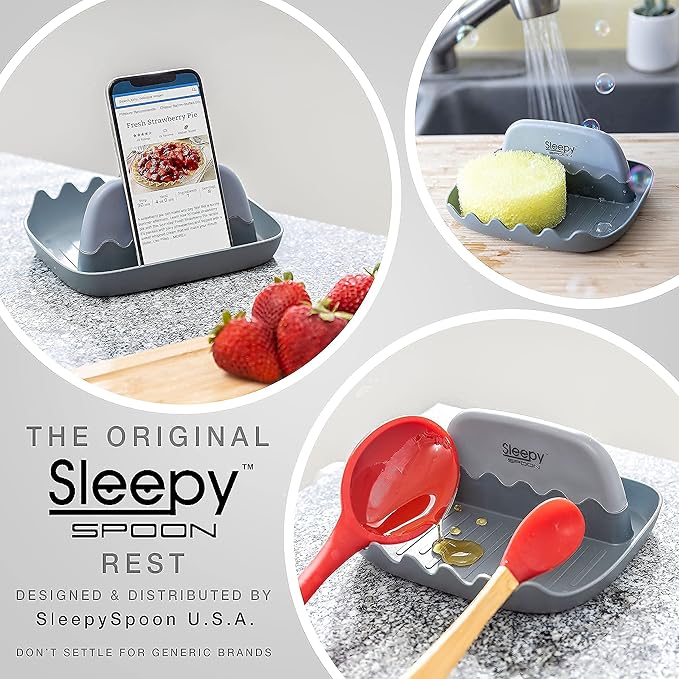 Spoon Rest for Kitchen Counter – Pot Lid Holder and Spoon Holder – Multipurpose Gadget Keeps Countertops Clean - Bonus Lid Lifter