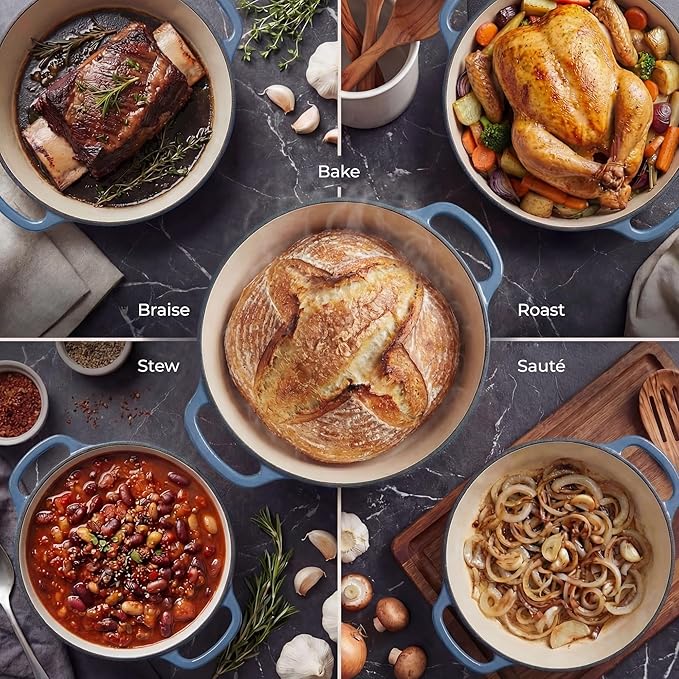 Zulay Kitchen 6 Quart Enameled Cast Iron Dutch Oven Pot with Lid – Premium Durability & Oven Safe up to 500°F – Heavy Duty Cookware Perfect for Bread Baking, Stews, Braising & Roasting - Aquamarine - Image 3