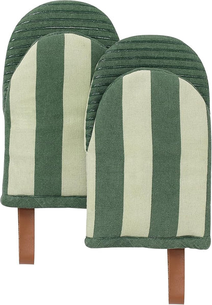 Folkulture Oven Mitts - Set of 2 (5.75"x9") | Oven Mitts with Hanging Loop for Cooking Gifts for Women, Kitchen Decor| 100% Cotton, Silicone Heat Resistant Mini Mitts - House Warming Gifts (Matcha)