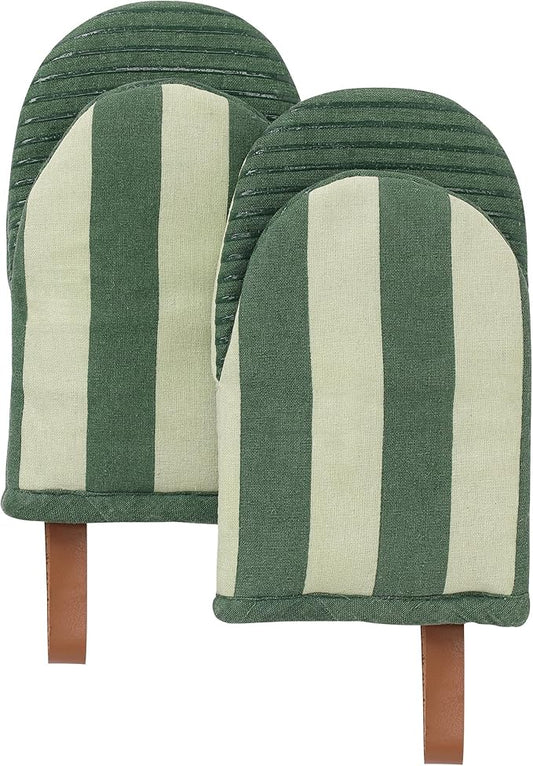 Folkulture Oven Mitts - Set of 2 (5.75"x9") | Oven Mitts with Hanging Loop for Cooking Gifts for Women, Kitchen Decor| 100% Cotton, Silicone Heat Resistant Mini Mitts - House Warming Gifts (Matcha)