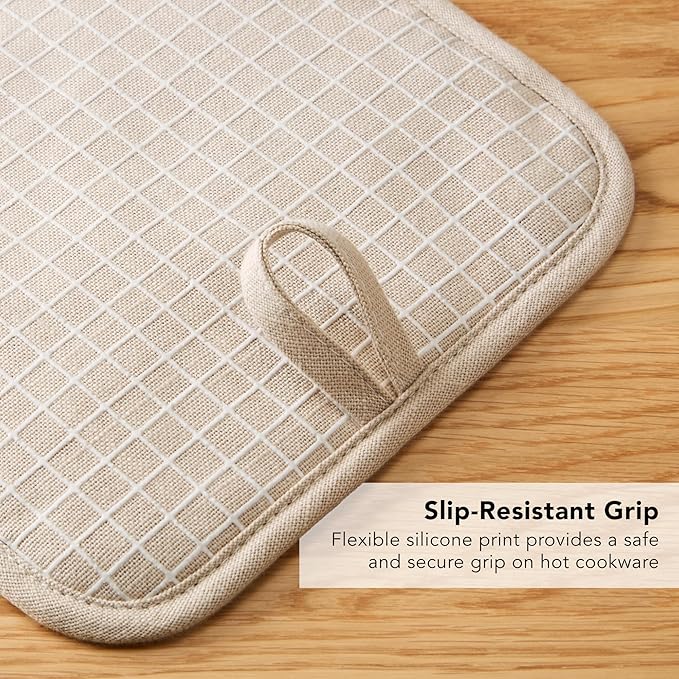 KITCHENAID Gourmet Series Gridlines Pot Holders 2-Pack Set, Heat Resistant up to 600°F, Soft Silicone Grip, Magnetic Cuff, Milkshake Tan, 8"x8" - Image 7