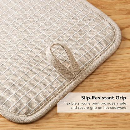 KITCHENAID Gourmet Series Gridlines Pot Holders 2-Pack Set, Heat Resistant up to 600°F, Soft Silicone Grip, Magnetic Cuff, Milkshake Tan, 8"x8" - Image 7