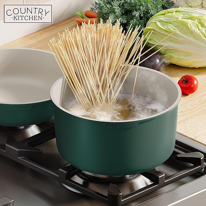 Country Kitchen Cookware Set with Removable Handle, Oven & RV Safe Pots and Pans Set, Sage Wood Handle, Original - Image 8