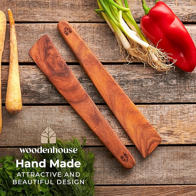 Wooden Spatula for Cooking Set of 2-12 Inch Teak Spatula for Non Stick Frying Pan - Turner & Flipper for Cast Iron, Egg & Pancake Scraper - BPA Free & Heat Resistant Wooden Cooking Utensils - Image 5